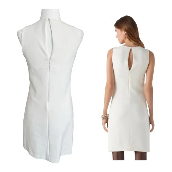 White House Black Market Dress  2 White Ivory Embellished Neck Sheath Cocktail - Picture 2 of 10